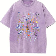 Pressed Flowers Vintage Washed T-Shirt in Purple