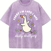 Sorry I'm Late I Was Dilly Dallying Goose for Him vintage washed oversized T-shirt in Purple
