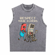 Retro Gamer Console Old School Gaming Lover Unique Humor Vintage Washed Tank Top in Gray