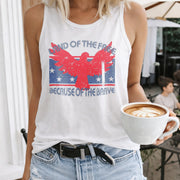 USA Land of the Free Because of the Brave Women's Color Cotton Tank Top in White