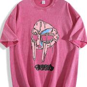 Rapper Mf Doom Madvillain Metal Mask Face Hip Hop Rap vintage washed oversized T-shirt in Red