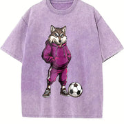 Wolf Soccer Player Vintage Washed T-Shirt in Purple