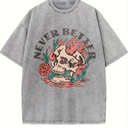 Never Better Turquoise Green 230gsm - Distressed Style vintage washed oversized T-shirt in Gray