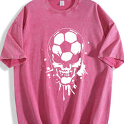Soccer Skull Vintage Washed T-Shirt in Red