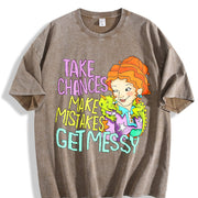 Take Chances Make Mistakes Get Messy Ms. Frizzle vintage washed oversized T-shirt in Brown