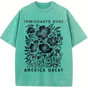 Immigrants Make America Great Anti-ICE and Batik vintage washed oversized T-shirt in Blue