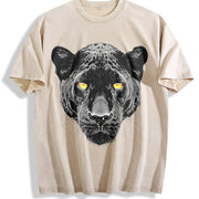Black Panther Halftone Yellow Eyes Vintage Washed T-Shirt in Beige