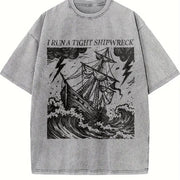 I Run a Tight Shipwreck Vintage Washed T-Shirt in Gray