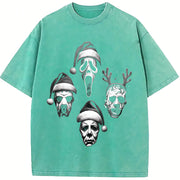 Horror Movie Christmas Vintage Washed T-Shirt in Blue
