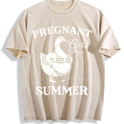 Pregnant Girl Bikini Goose Parody Meme Boxy DTG Vintage Washed T-Shirt in Beige