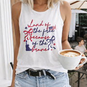 Land of the Free Because of the Brave Women's Color Cotton Tank Top in White