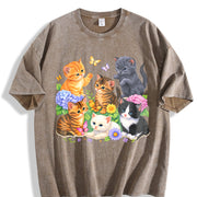 Cute Kitten Cat Lover Vintage Washed T-Shirt in Brown