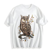 Animal Cartoon Owl 1pc Cotton T-Shirt in White