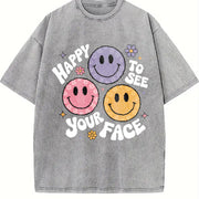 Teacher Happy to See Your Face Vintage Washed T-Shirt in Gray