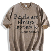 Letter Pearl Embroidery Vintage Washed T-Shirt in Brown