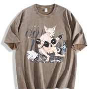 Sphynx Cat Workout Vintage Washed T-Shirt in Brown