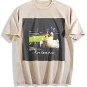 Goose at a Baseball Game I Live Here Now Vintage Washed T-Shirt in Beige