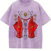 Occult Red Hand & All-seeing Eye Sleeveless Tank Vintage Washed T-Shirt in Purple