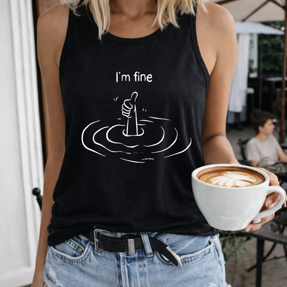 I'm Fine Sinking Hand Women's Color Cotton Tank Top in Black