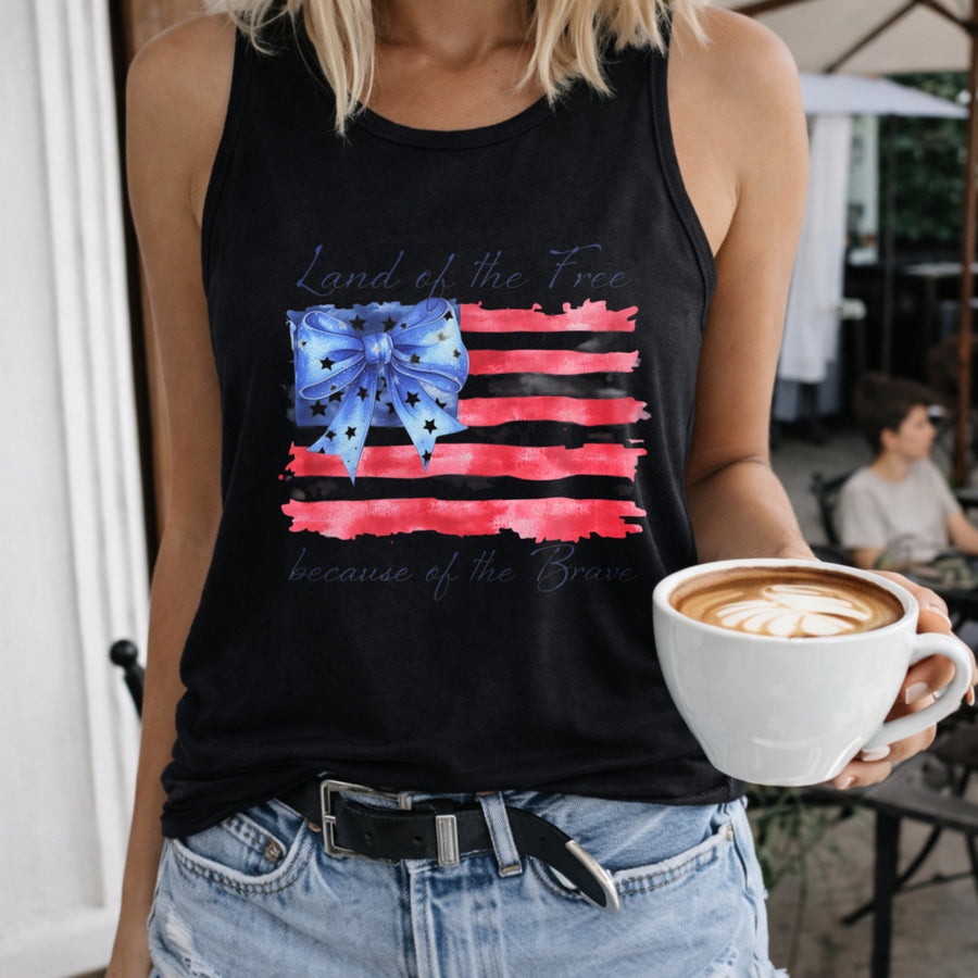 Land of the Free Because of the Brave Memorial Day 4th Of Women's Color Cotton Tank Top in Black