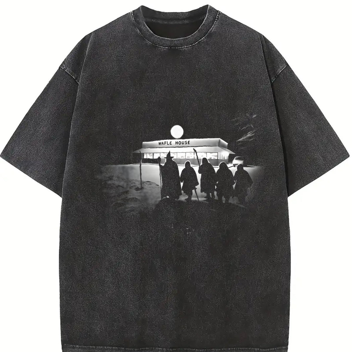 Short-sleeved Moisture-wicking and Sweat-absorbing Vintage Washed T-Shirt in Black