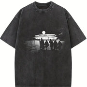 Short-sleeved Moisture-wicking and Sweat-absorbing Vintage Washed T-Shirt in Black