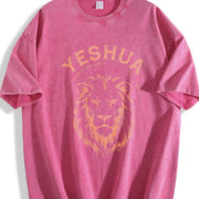 Yeshua Lion of Judah Revelation 5:5 Christian Vintage Washed T-Shirt in Red