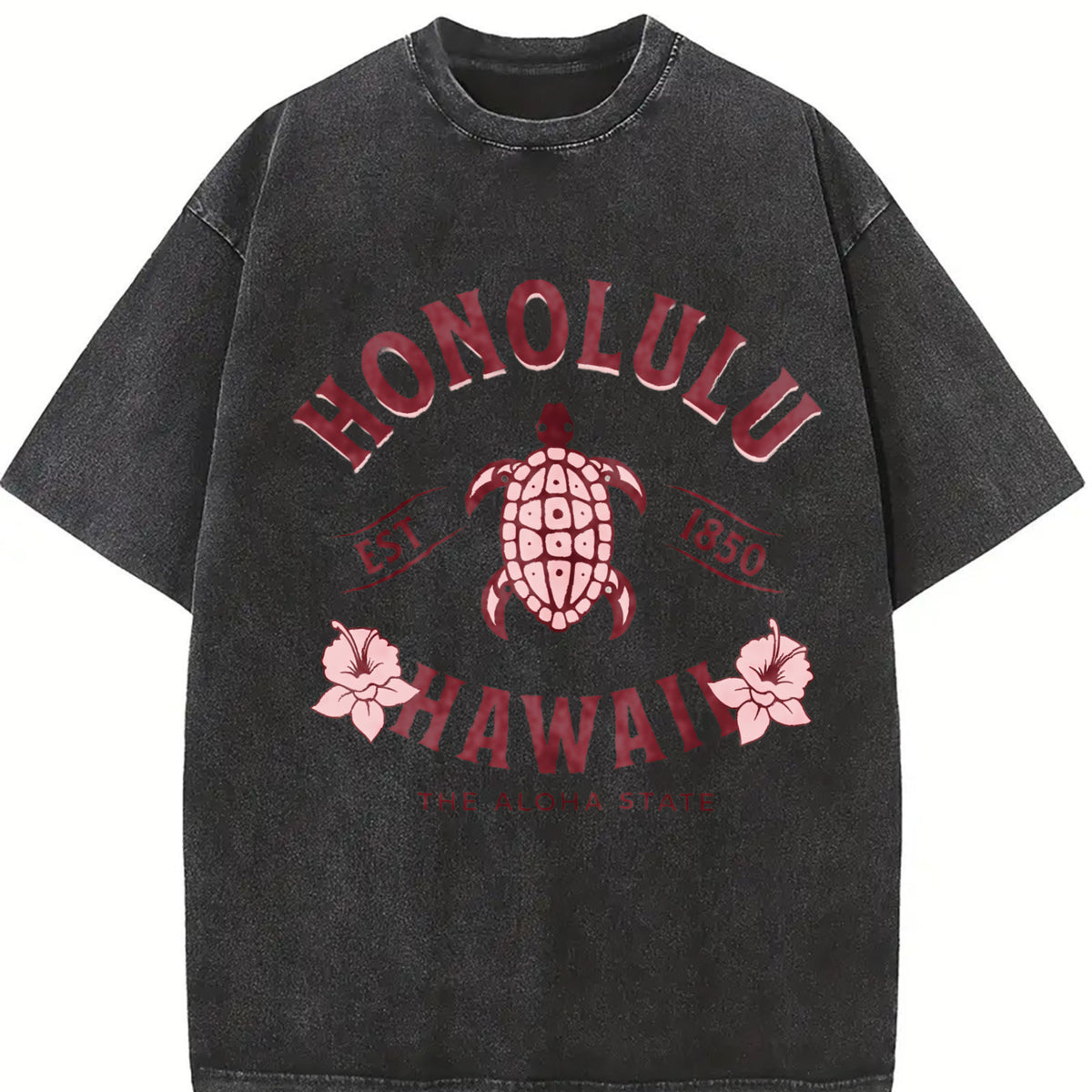 Honolulu Hawaii Turtle vintage washed oversized T-shirt in Black