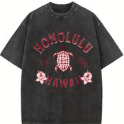 Honolulu Hawaii Turtle vintage washed oversized T-shirt in Black