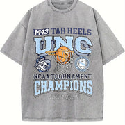 UNC Tar Heels 1993 Basketball Champions Retro Street White Vintage Washed T-Shirt in Gray