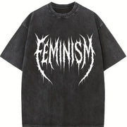 Feminism Gym Pump Cover Vintage Washed T-Shirt in Black