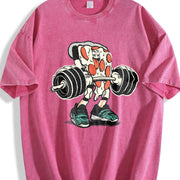 Pizza Weightlifting Vintage Washed T-Shirt in Red