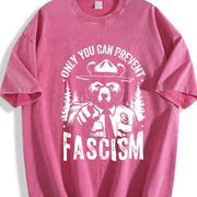Retro Only You Can Prevent Fascism Raccoon Vintage Washed T-Shirt in Red