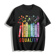 Equal Rights Book Flower Cotton T-Shirt in Black