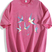 Birds 90s Retro ® Y2k Bird Vintage Washed T-Shirt in Red