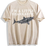 Shark Lover Ocean Life Sea Creature I'm a Little Vintage Washed T-Shirt in Beige