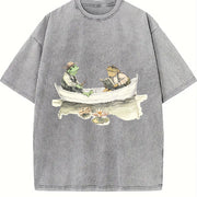 Fishing Frogs 90s Retro ® Y2k Frog Vintage Washed T-Shirt in Gray