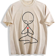 Autumn/Winter Stick Figure Meditating 1pc Winter Vintage Washed T-Shirt in Beige