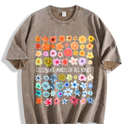 Celebrate Minds of All Kinds Floral Grid Vintage Washed T-Shirt in Brown