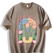 Girls Just Wanna Have Fundamental Human Rights and Batik vintage washed oversized T-shirt in Brown