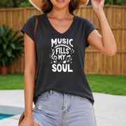 V-neck Sleeveless Tank with Music Women's Color Cotton Tank Top in Gray