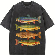Trout Fish Retro Fish Vintage Washed T-Shirt in Black