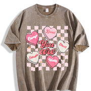 Valentine's Day Loose- Basic Stylish Vintage Washed T-Shirt in Brown
