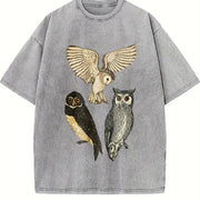 With a of Three Owls Flying Vintage Washed T-Shirt in Gray