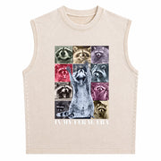In My Feral Era Raccoon Animal Meme Racoons Team Trash Vintage Washed Tank Top in Beige