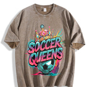 Soccer Queens Vintage Washed T-Shirt in Brown