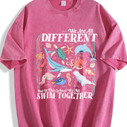 We Are All Different Swim Together Teacher Back to School Vintage Washed T-Shirt in Red