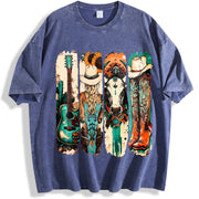 Western Cowgirl Cowboy Boots Cowprint vintage washed oversized T-shirt in Blue