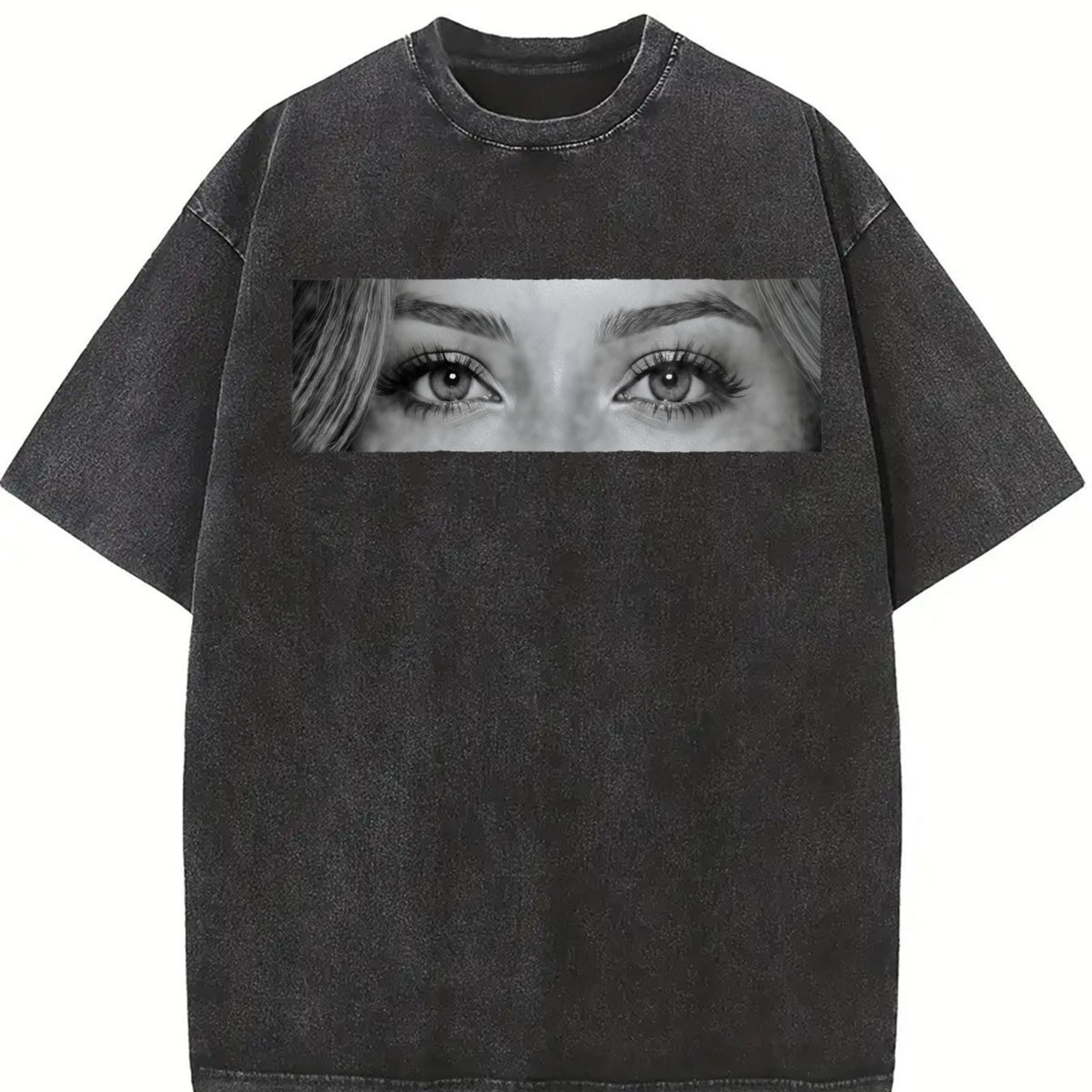 Custom Photo Human Eyes Vintage Washed T-Shirt in Black