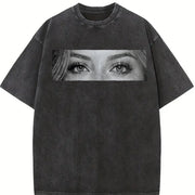 Custom Photo Human Eyes Vintage Washed T-Shirt in Black